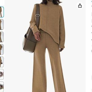 TOLENY | Brown Camel TrackSuit Knit Size Large Mock Neck Lounge Set